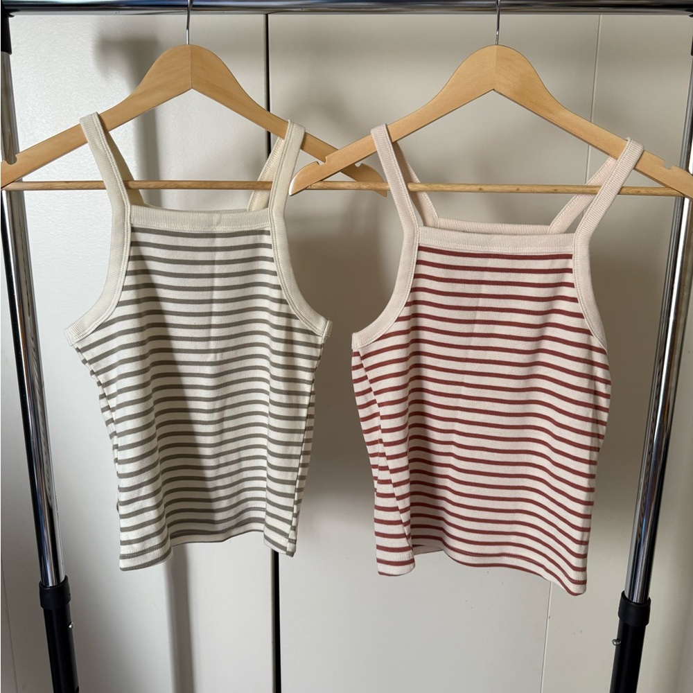 Mango Cream and Red/Green Striped Tank Tops
